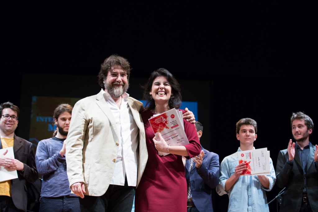 Emilia Zamuner e il Presidente di Giuria, il sassofonista Emanuele Cisi - la premiazione