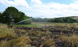 Pollenza: fiamme in un terreno, intervengono i Vigili del Fuoco (FOTO)