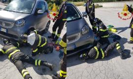 Corridonia, cane rimane incastrato sotto un'auto: liberato dai vigili del fuoco