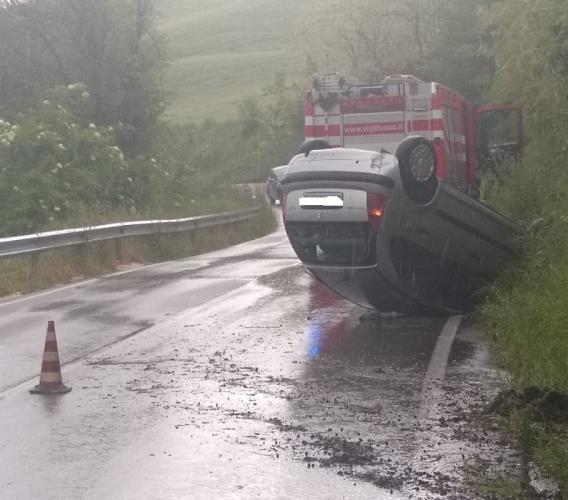 Tolentino, momenti di paura: ragazza perde il controllo della propria auto in curva (FOTO)