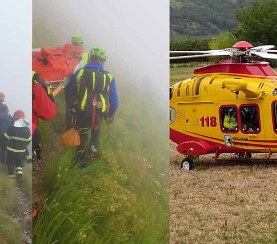 Scivola in un dirupo sotto Pizzo Tre Vescovi: donna recuperata in barella, trasferita a Torrette