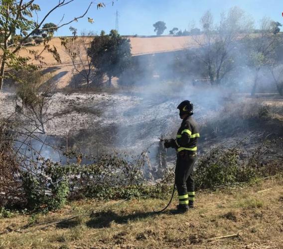 Loro Piceno, sterpaglie a fuoco: Vigili del Fuoco al lavoro da ore