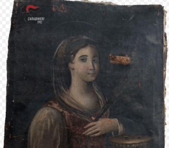 I carabinieri riportano a casa il dipinto di Santa Lucia da Venarotta: era stato trafugato oltre 60 anni fa